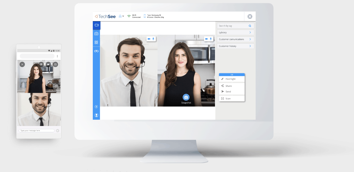 TechSee's 2-way video stream enables face to face engagement.